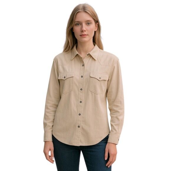 Old Navy Women’s Neutral Minimalist Western Denim Shirt Off-White Size L - Picture 1 of 10